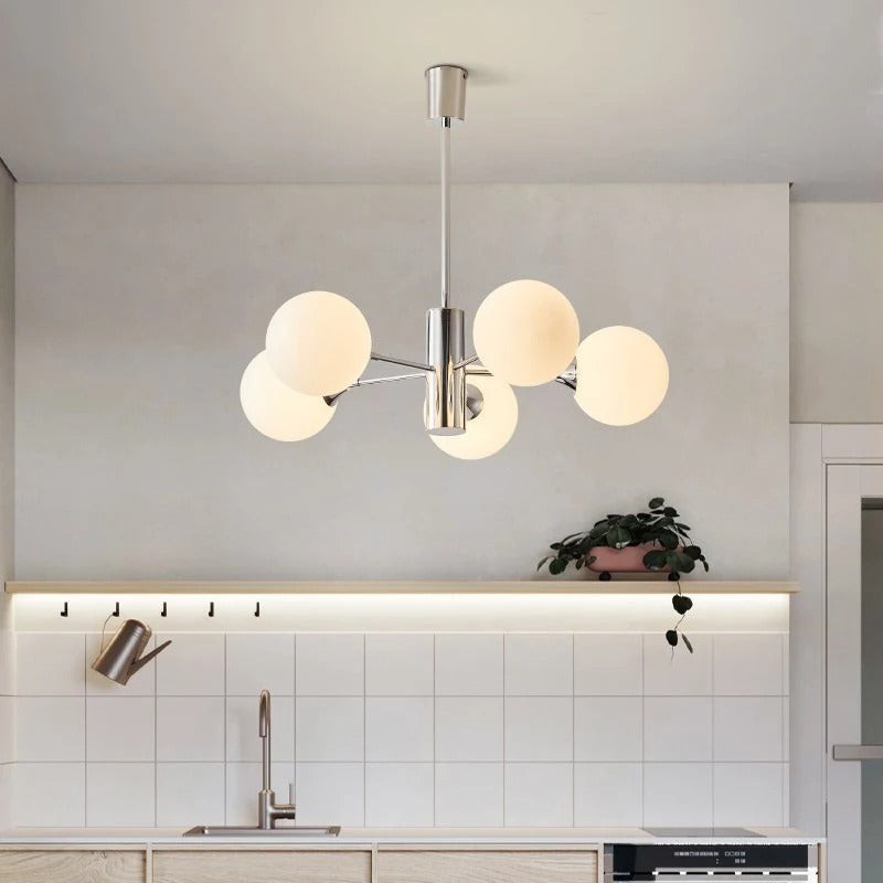 Modern Chrome Multi-Globe Chandelier with Frosted Spheres – Linear Suspension Light for Dining Room & Living Room | Thomler