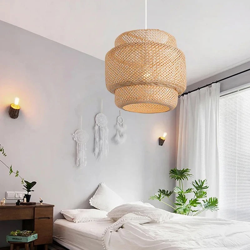 Handcrafted Bamboo Dome Hanging Fixture for Living Room & Bedroom – Ceiling Light with Organic Rattan Weave, E27 Base for 90-265V – 12 in | Thomler