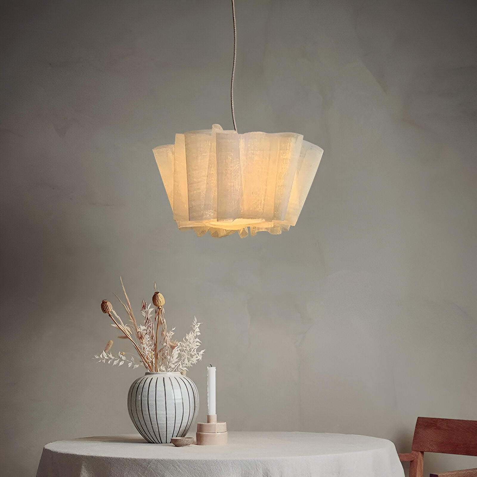 Pendant Light Fabric Pleated Shade 15.7 in Warm Cream Dining Room Kitchen Island Hanging Ceiling Lamp Scandinavian Japanese Style | Thomler