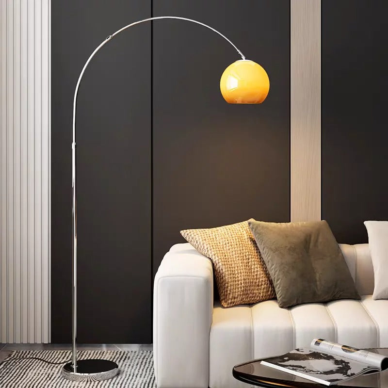 Upward Arc Standing Light with Glass Dome – Modern Tall Lamp for Living Rooms & Bedrooms | Thomler