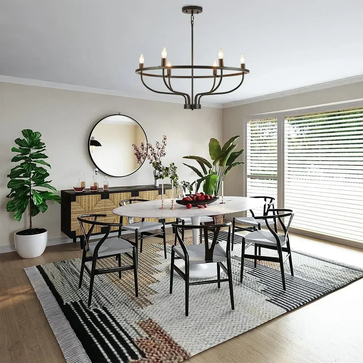 Circular Metal Candelabra Chandelier with LED Lights for Dining Room & Foyer | Thomler