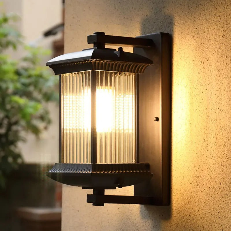 Vertical Ribbed Glass Outdoor Wall Sconce for Entryway & Garden Lighting | Thomler