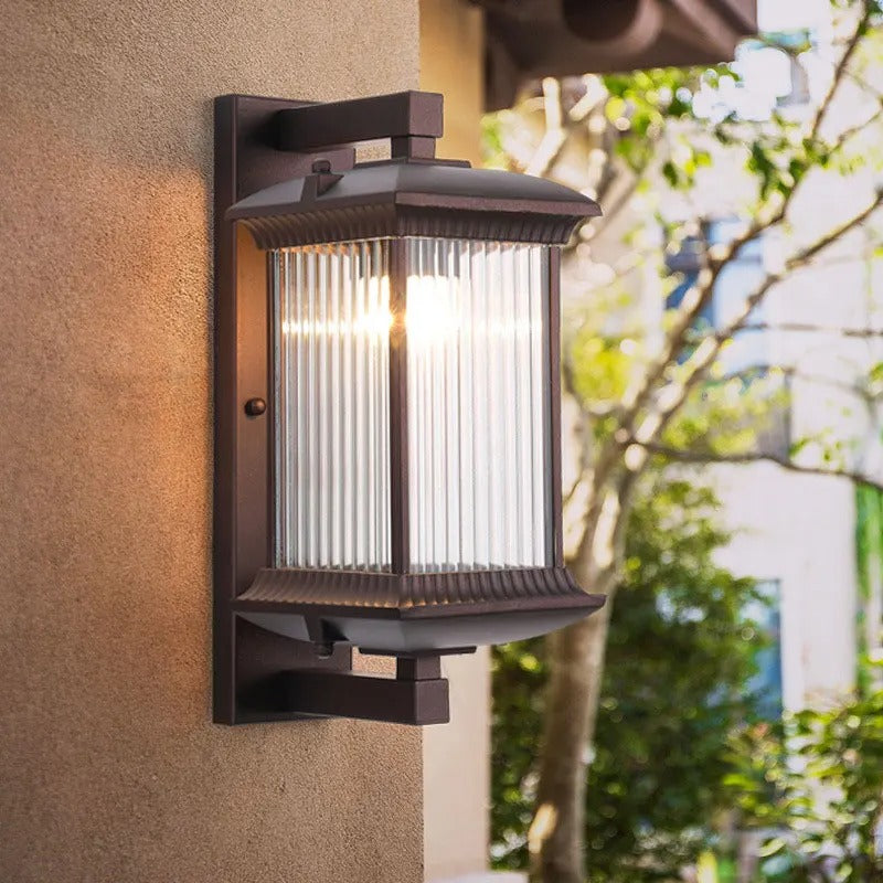 Vertical Ribbed Glass Outdoor Wall Sconce for Entryway & Garden Lighting | Thomler