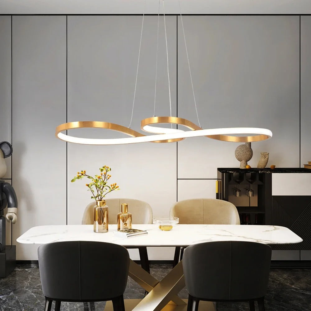 Pendant Light Aluminium LED Rings 95.0 cm Gold Dimmable Dining Room Living Room Hanging Ceiling Lamp Remote Control | Thomler