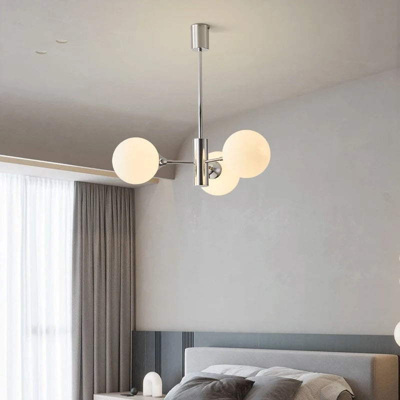 Modern Chrome Multi-Globe Chandelier with Frosted Spheres – Linear Suspension Light for Dining Room & Living Room | Thomler