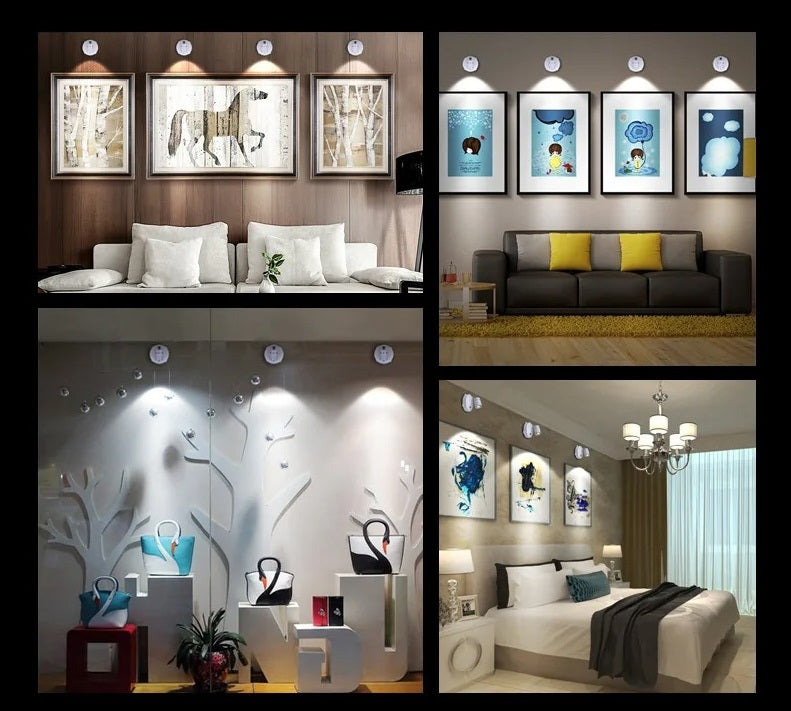 Wireless Battery LED Spotlight with Remote Control Dimmer for Wall Art Picture Accent Lighting Living Room Bedroom Indoor Cordless Puck | Thomler