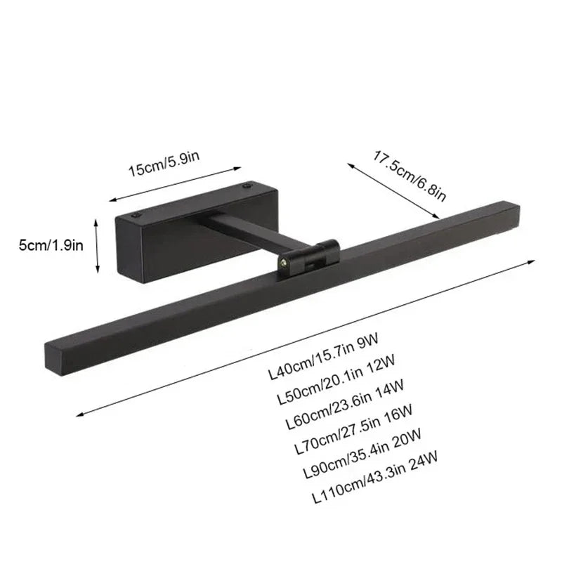 Mirror Light Aluminium 110.0 cm (43.3") Black Bathroom LED Vanity Wall Lamp Waterproof Makeup Lighting | Thomler