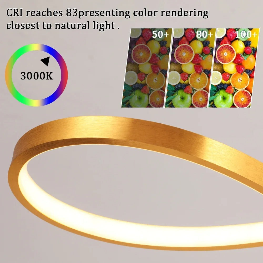 Pendant Light Aluminium LED Rings 95.0 cm Gold Dimmable Dining Room Living Room Hanging Ceiling Lamp Remote Control | Thomler