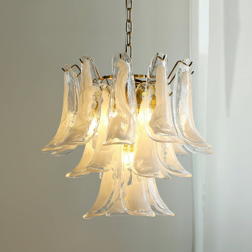 Textured Glass Blossom Chandelier with Dimmable LED & Adjustable Chain for Dining Room, Foyer & Bedroom | Thomler