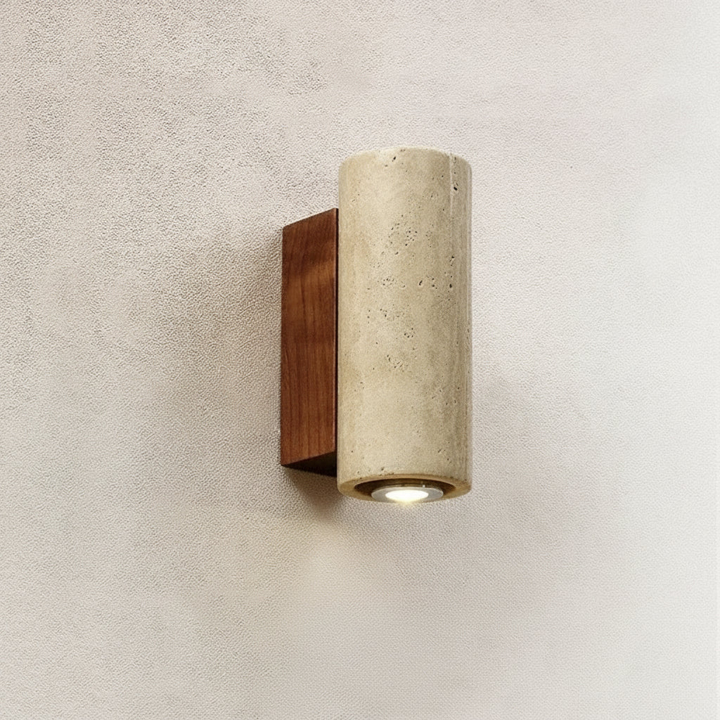 Natural Stone Sconce with Wooden Accent – Modern Wall Fixture for Bedrooms & Hallways | Thomler