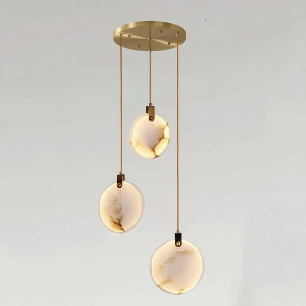 Spiral Alabaster Disc Pendant Chandelier with LED – Rotating Multi-Tier Statement Light for High Ceilings, Foyers & Staircases | Thomler