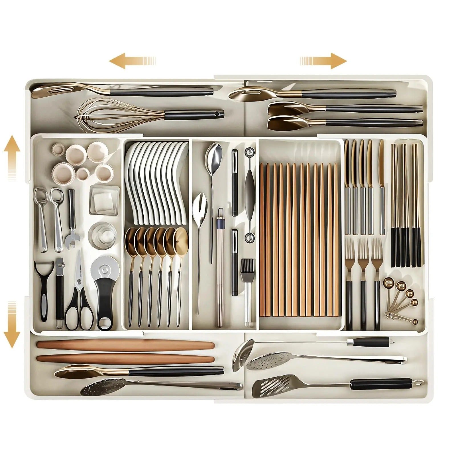 Drawer Organiser Plastic Adjustable Extendable Kitchen Cutlery Bathroom Desk Storage Tray Insert | Thomler