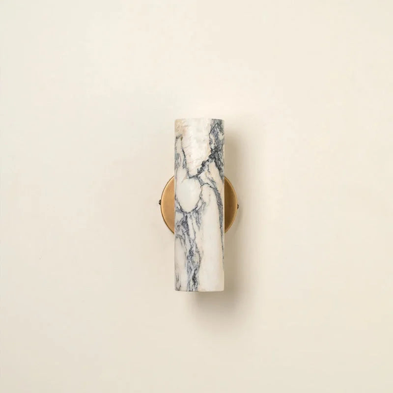 Wall Light Marble Cylinder 9.4 in Warm White Bedroom Hallway Modern Brass Stone Sconce Minimalist Interior Fixture | Thomler