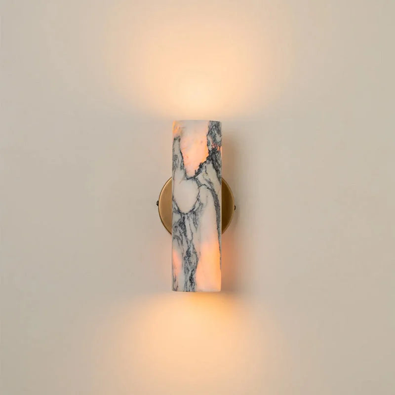 Wall Light Marble Cylinder 9.4 in Warm White Bedroom Hallway Modern Brass Stone Sconce Minimalist Interior Fixture | Thomler