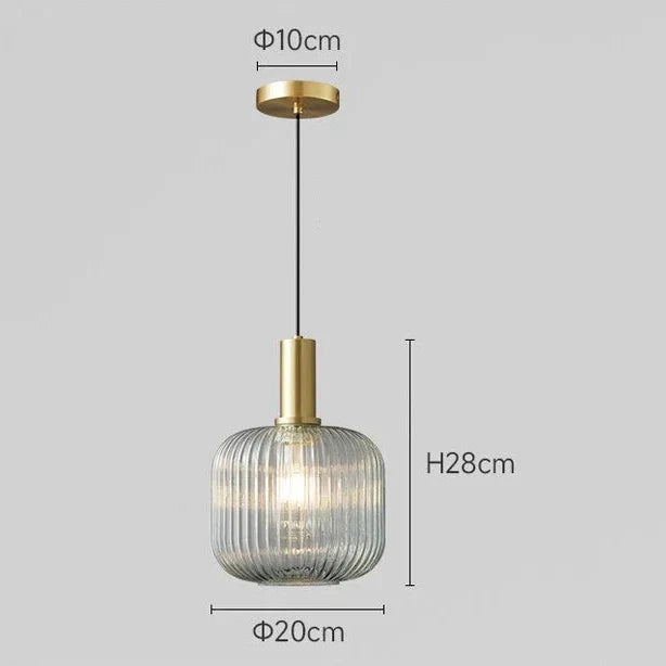 Pendant Light Glass 11.8 in Gold Transparent Dining Room Kitchen Island Hanging Ceiling Lamp Modern Ribbed Shade | Thomler