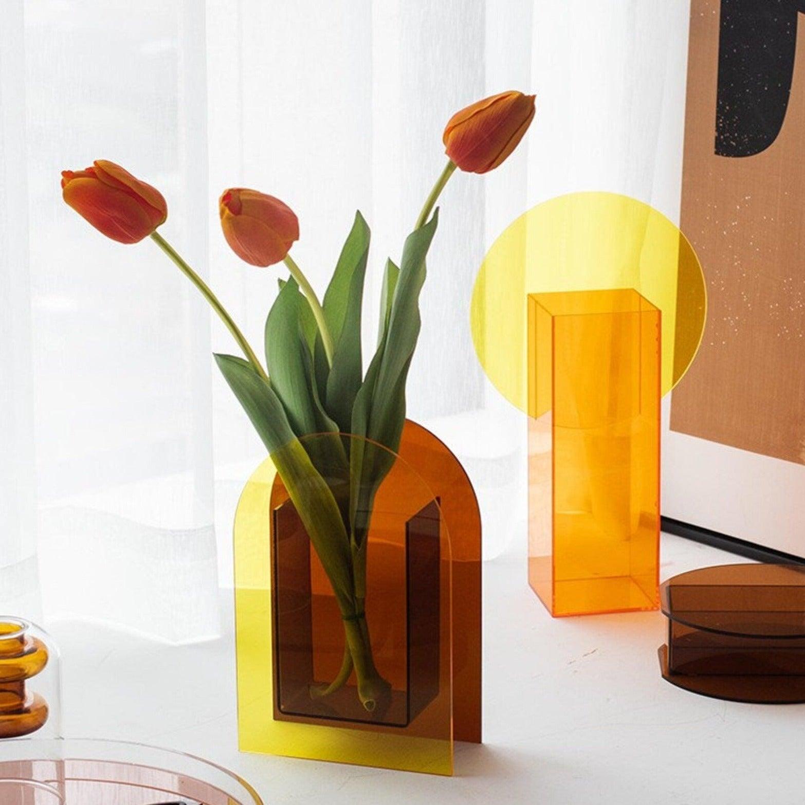 Vase Translucent Acrylic Decorative Geometric Modern Table Centerpiece Home Decor Flower Display Minimalist Accent Set | Thomler