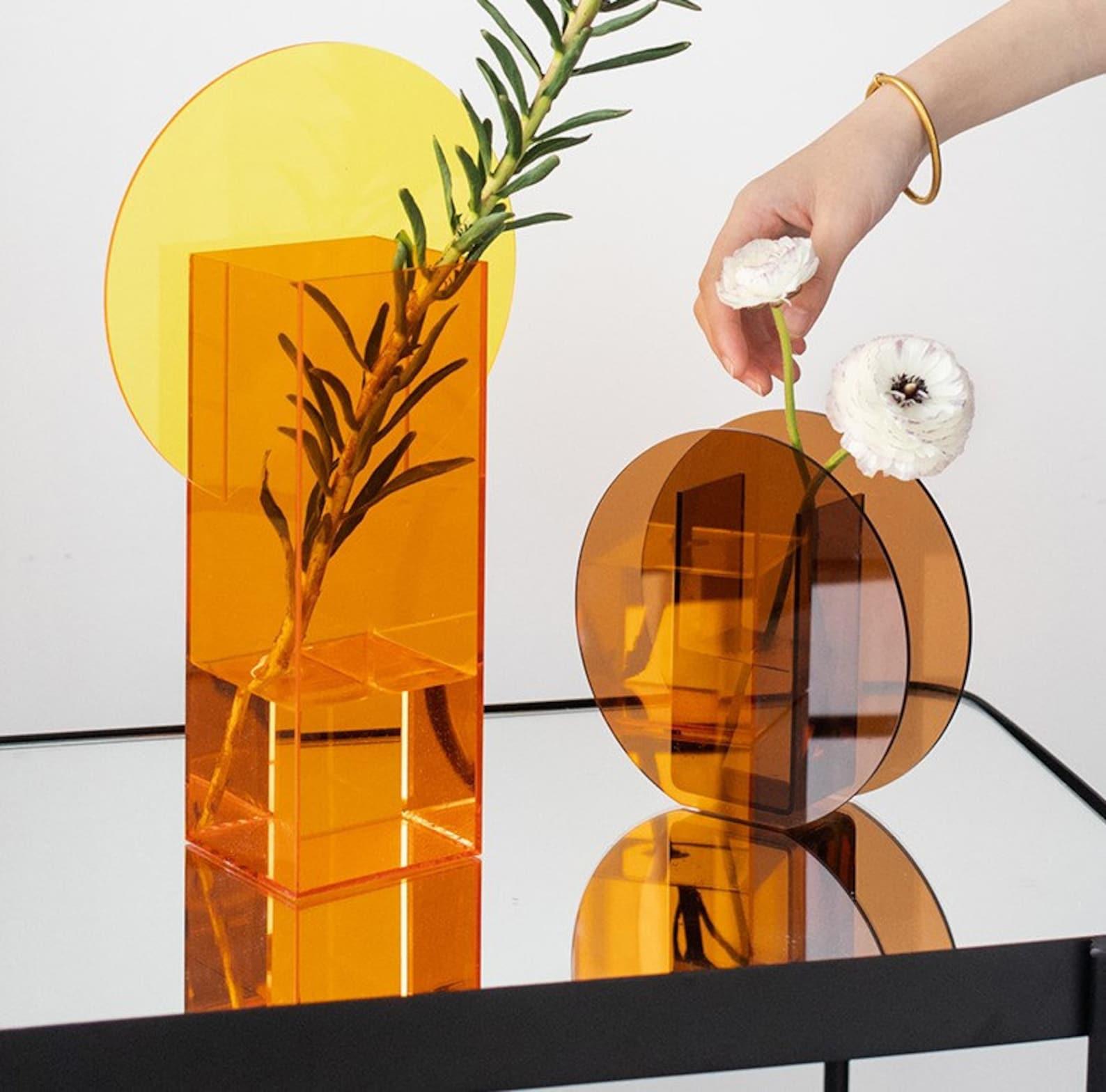 Vase Translucent Acrylic Decorative Geometric Modern Table Centerpiece Home Decor Flower Display Minimalist Accent Set | Thomler