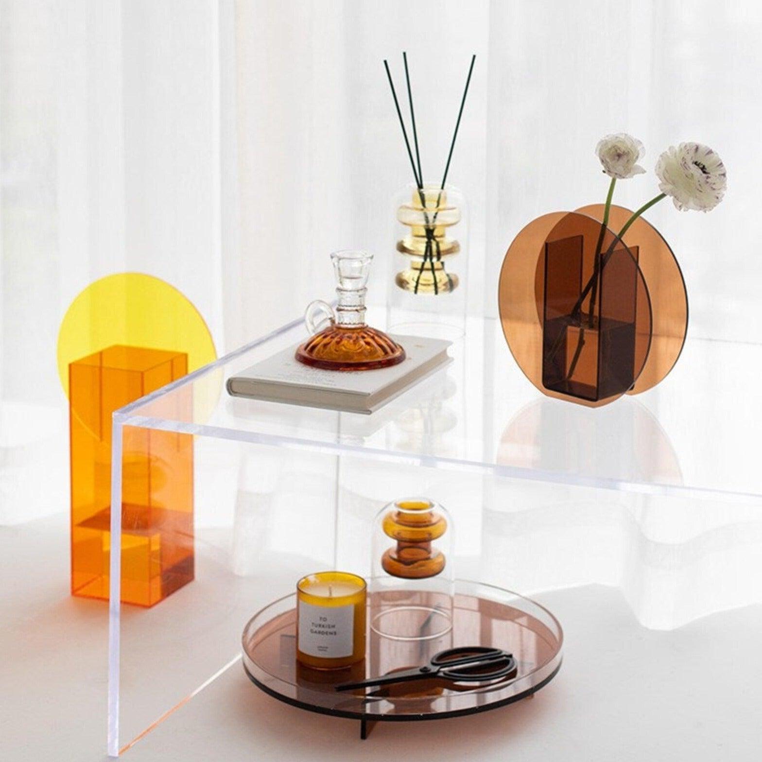 Vase Translucent Acrylic Decorative Geometric Modern Table Centerpiece Home Decor Flower Display Minimalist Accent Set | Thomler