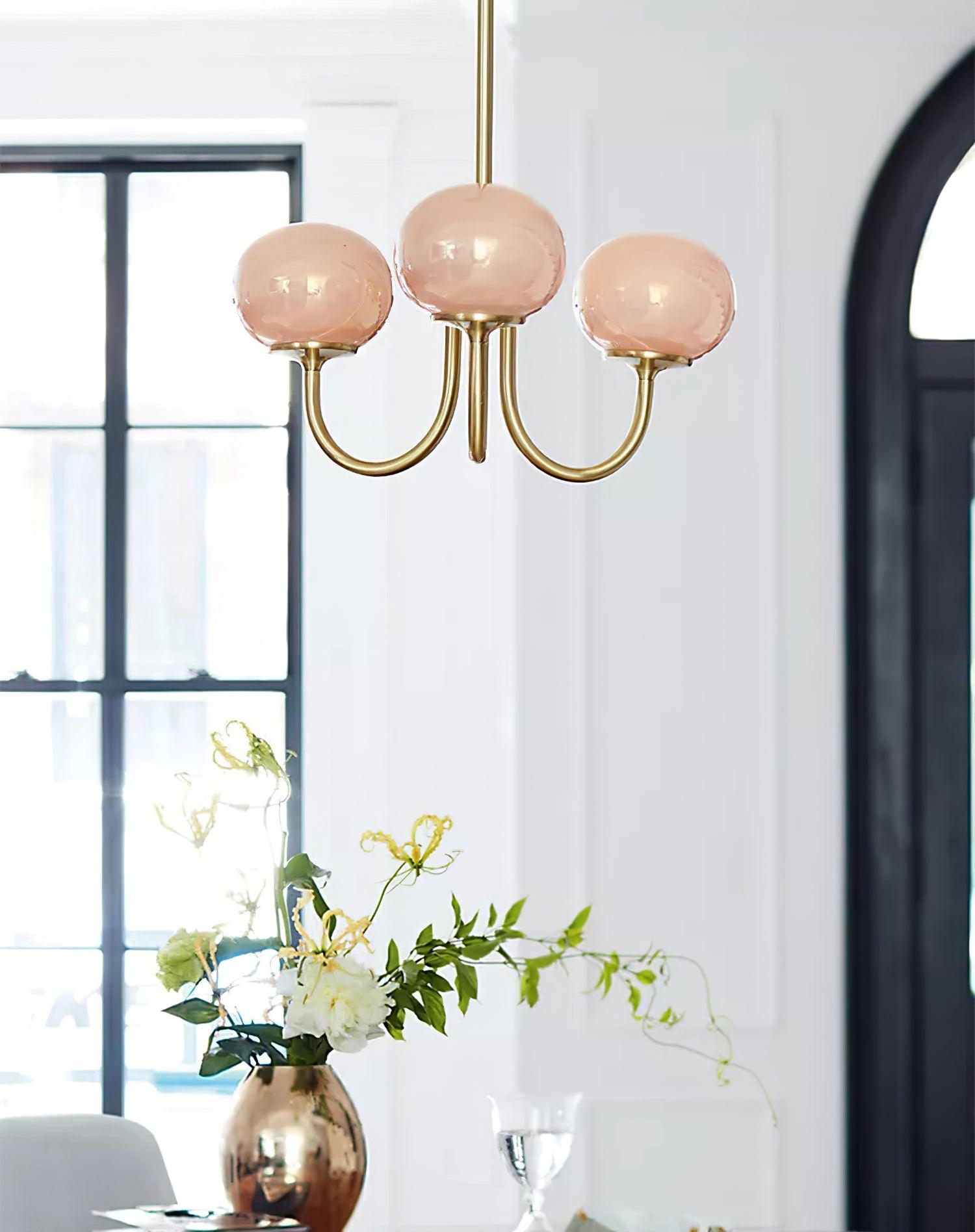 Handblown Glass Globe Chandelier with Gold or Chrome Finish – 3 or 5 Light Dining Room Pendant for Kitchen Island, Bedroom, Living Room | Thomler