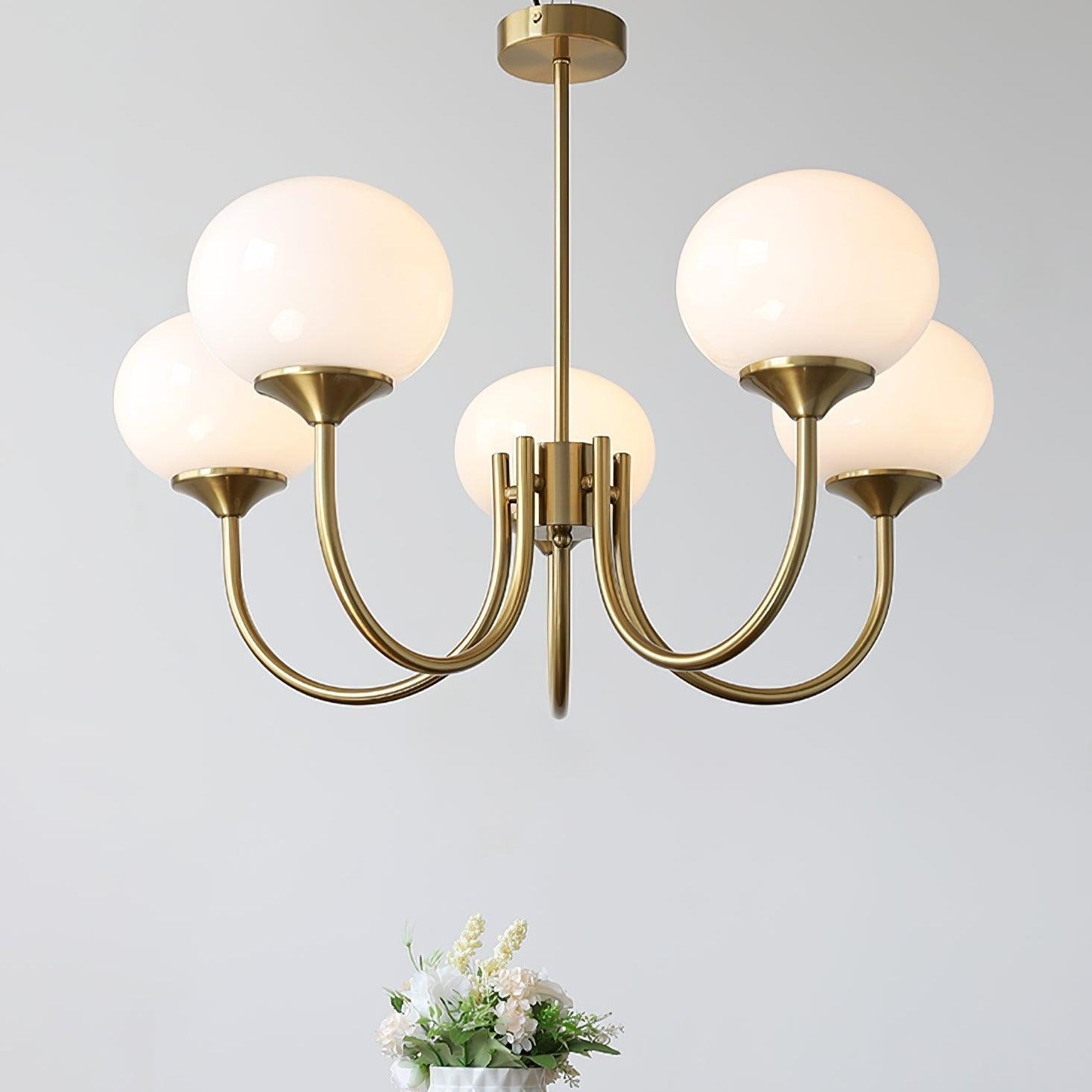 Handblown Glass Globe Chandelier with Gold or Chrome Finish – 3 or 5 Light Dining Room Pendant for Kitchen Island, Bedroom, Living Room | Thomler