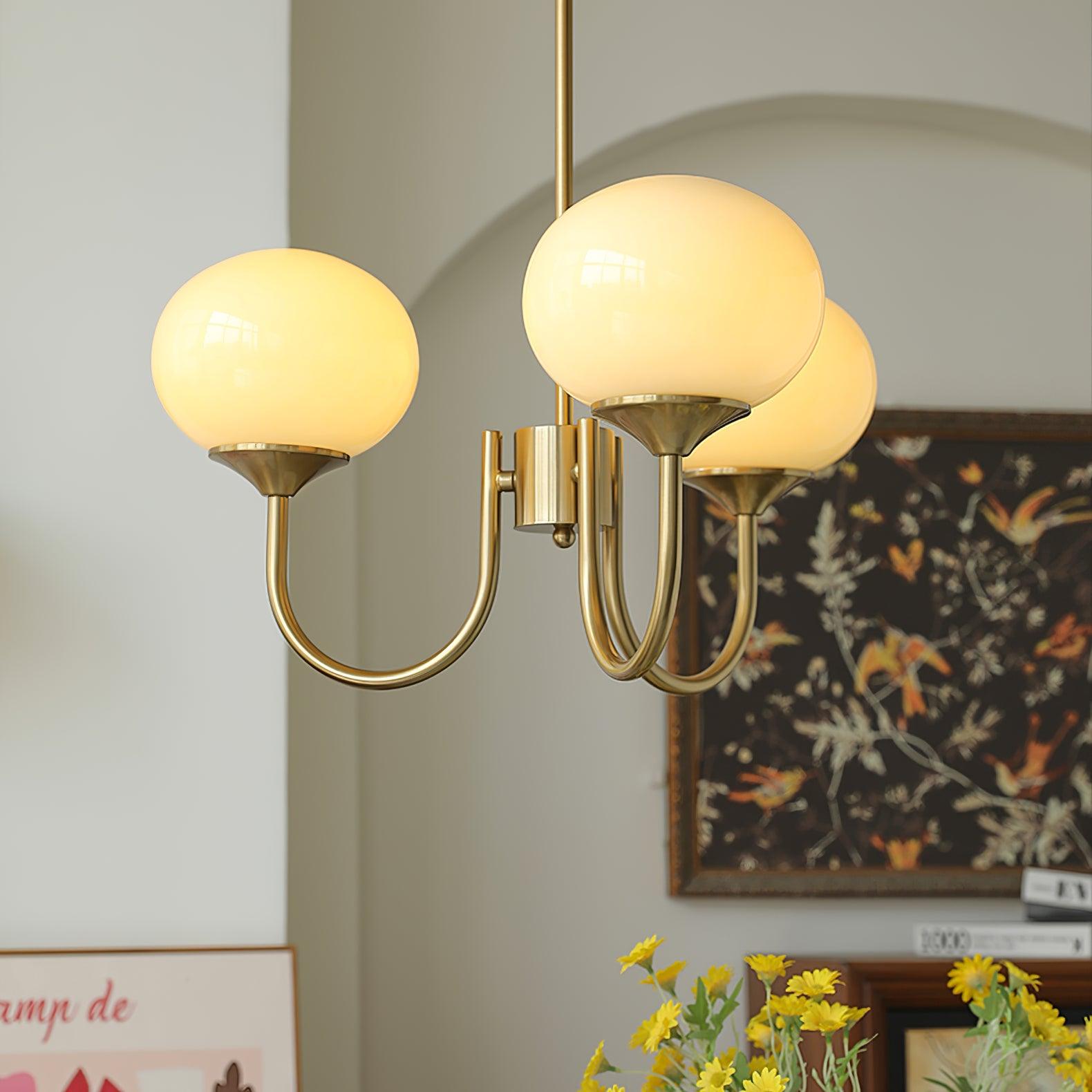 Handblown Glass Globe Chandelier with Gold or Chrome Finish – 3 or 5 Light Dining Room Pendant for Kitchen Island, Bedroom, Living Room | Thomler