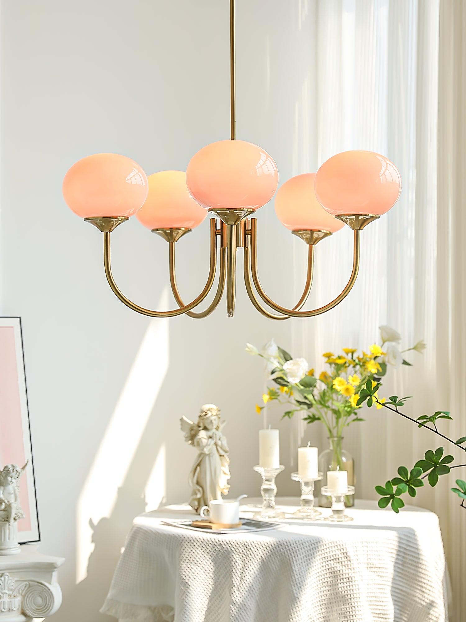 Handblown Glass Globe Chandelier with Gold or Chrome Finish – 3 or 5 Light Dining Room Pendant for Kitchen Island, Bedroom, Living Room | Thomler