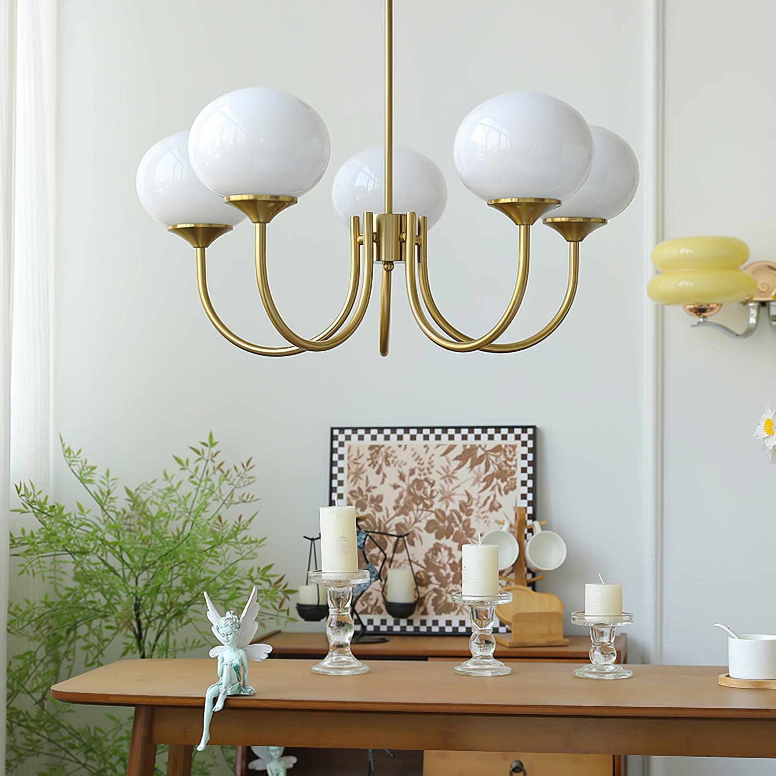 Handblown Glass Globe Chandelier with Gold or Chrome Finish – 3 or 5 Light Dining Room Pendant for Kitchen Island, Bedroom, Living Room | Thomler