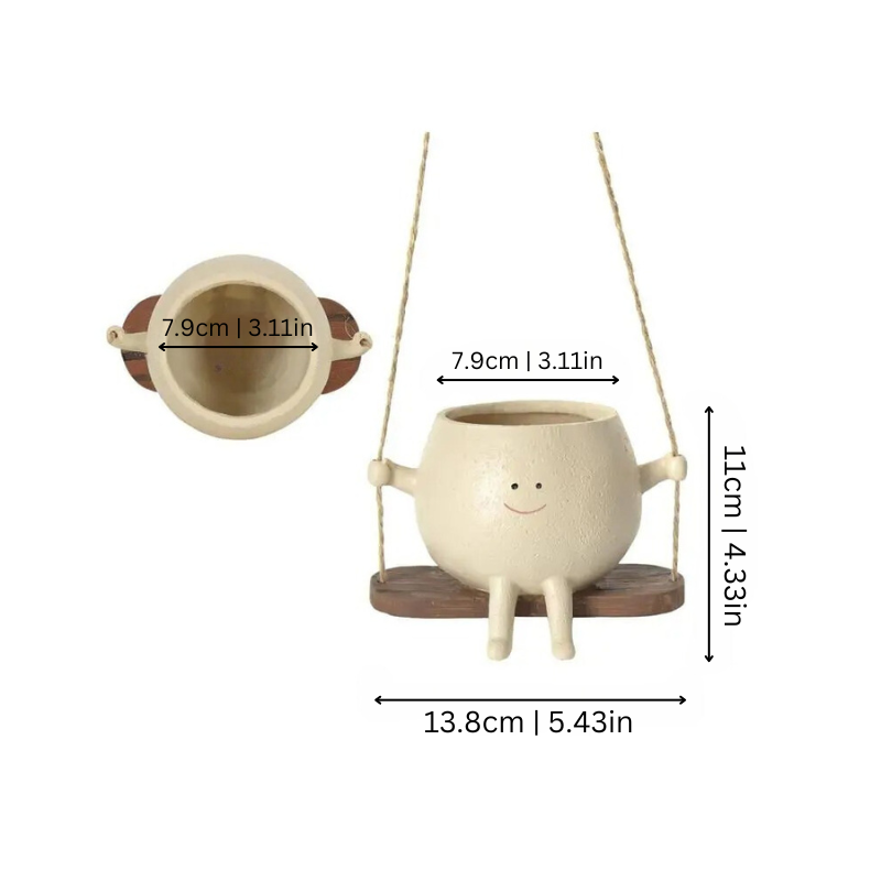 Swinging Plant Holder with Cheerful Face – Weather-Resistant Resin Planter for Indoor & Outdoor Use | Thomler