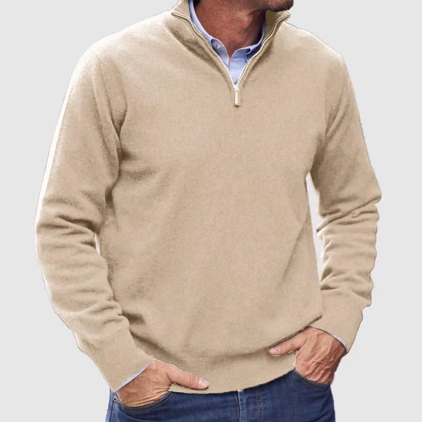 Men's Midweight Pullover with Partial Zipper and Upright Neckline for Work and Weekend | Thomler