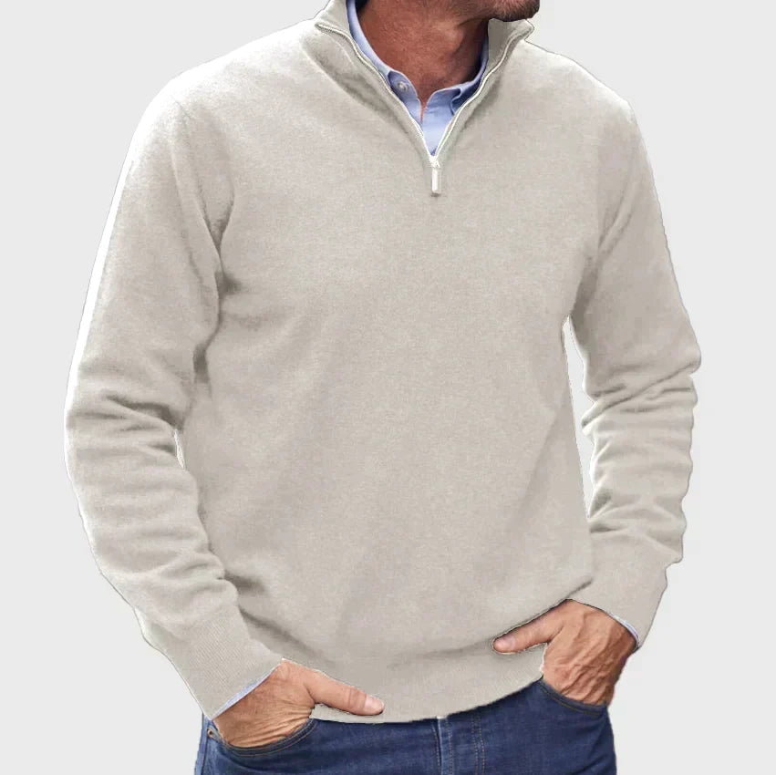 Men's Midweight Pullover with Partial Zipper and Upright Neckline for Work and Weekend | Thomler