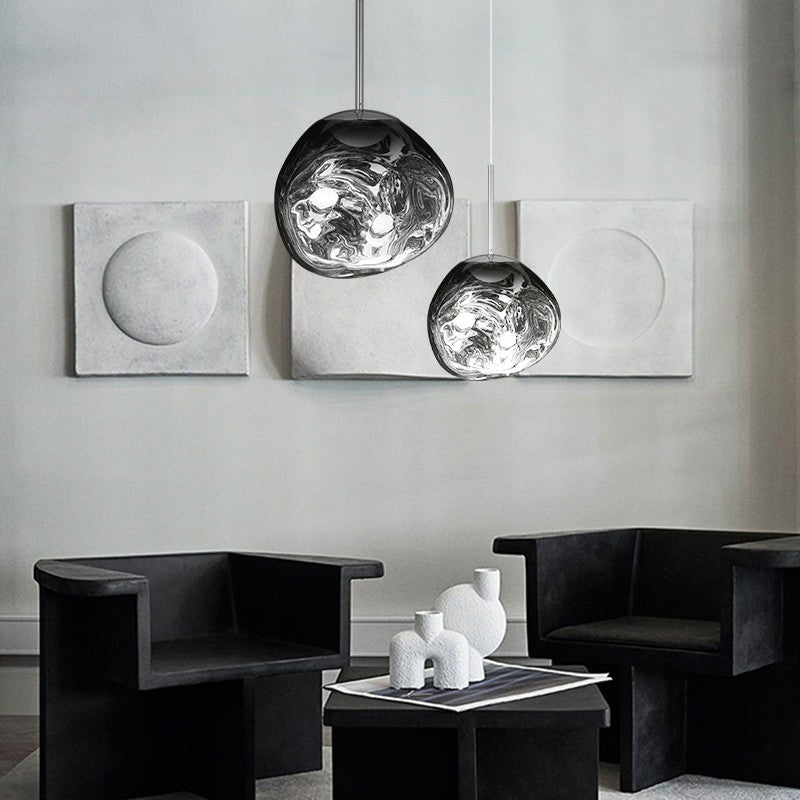 Sculpted Glass Pendant Light with Adjustable Cord for Dining Room & Living Room | Modern Ceiling Lighting Fixture | Thomler
