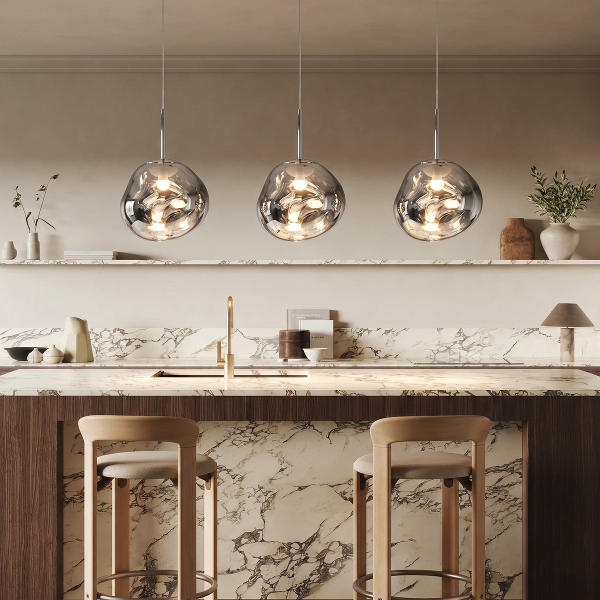 Reflective Globe Pendant Light with Molten Core Glow – Modern Acrylic LED Ceiling Lamp for Dining Room, Kitchen Island, Entryway – Warm | Thomler