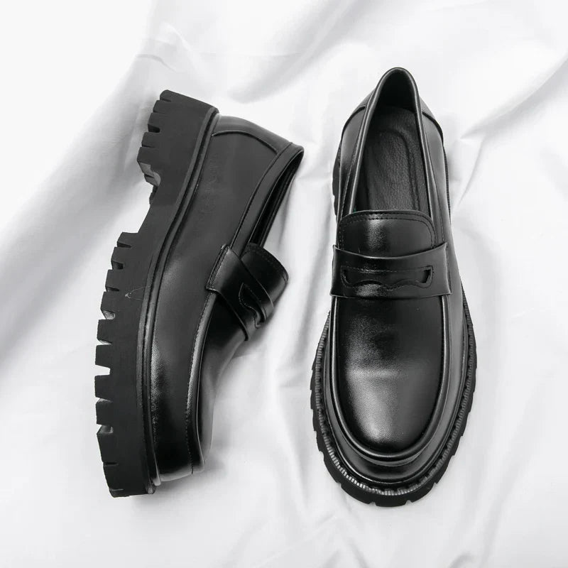 Platform Loafer Shoes for Men Thick Sole Laceless Business Casual Footwear Office Daily Wear | Thomler