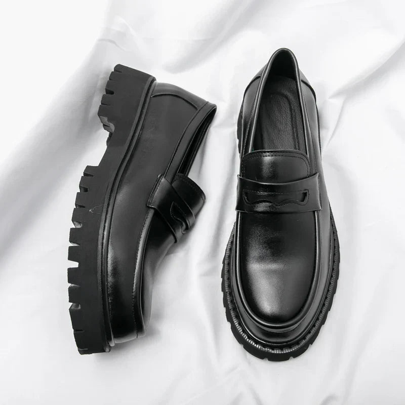 Platform Slip-On Dress Shoes for Men – Bold Black Sole & Easy On-Off Design | Thomler