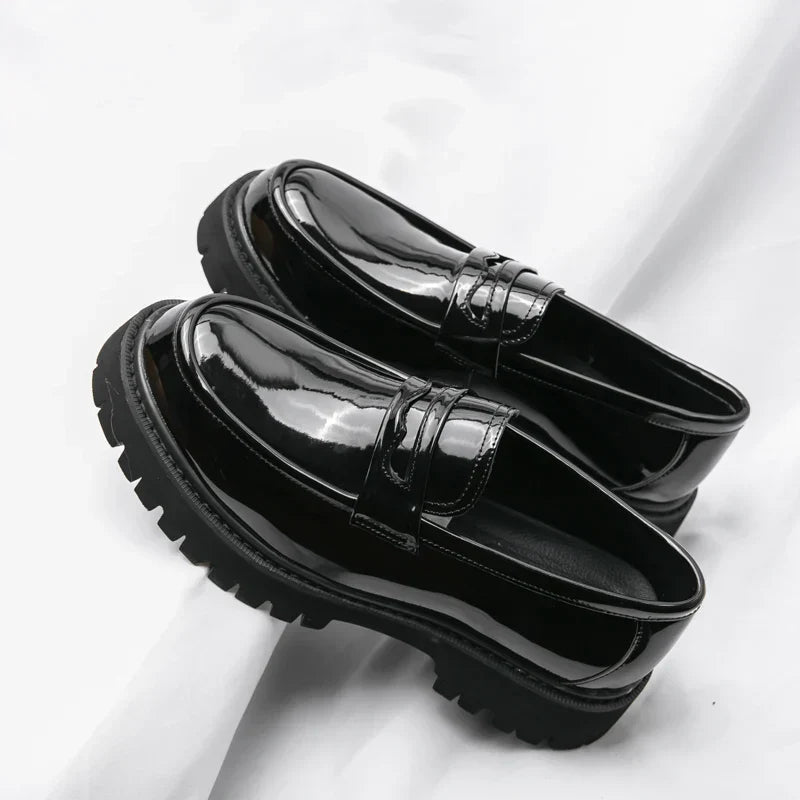 Platform Loafer Shoes for Men Thick Sole Laceless Business Casual Footwear Office Daily Wear | Thomler
