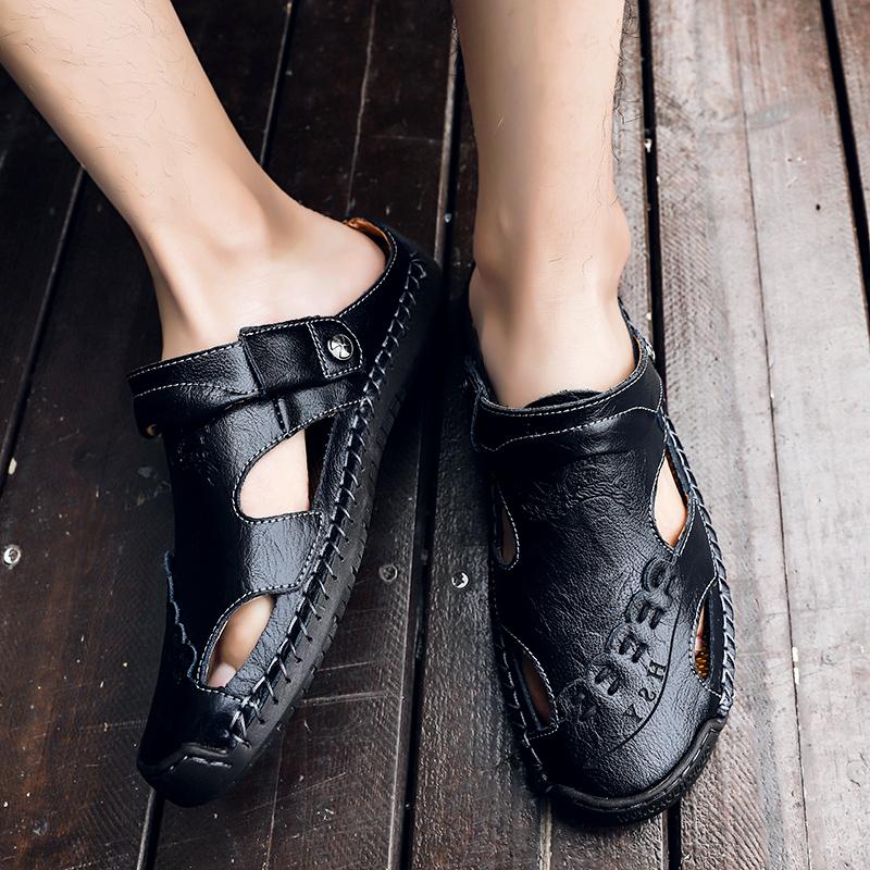 Men's Open-Toe Leather Sandals – Handcrafted, Rubber Sole, Round Toe for Summer Travel & Casual Wear – Sizes US 6.5-13 | Thomler
