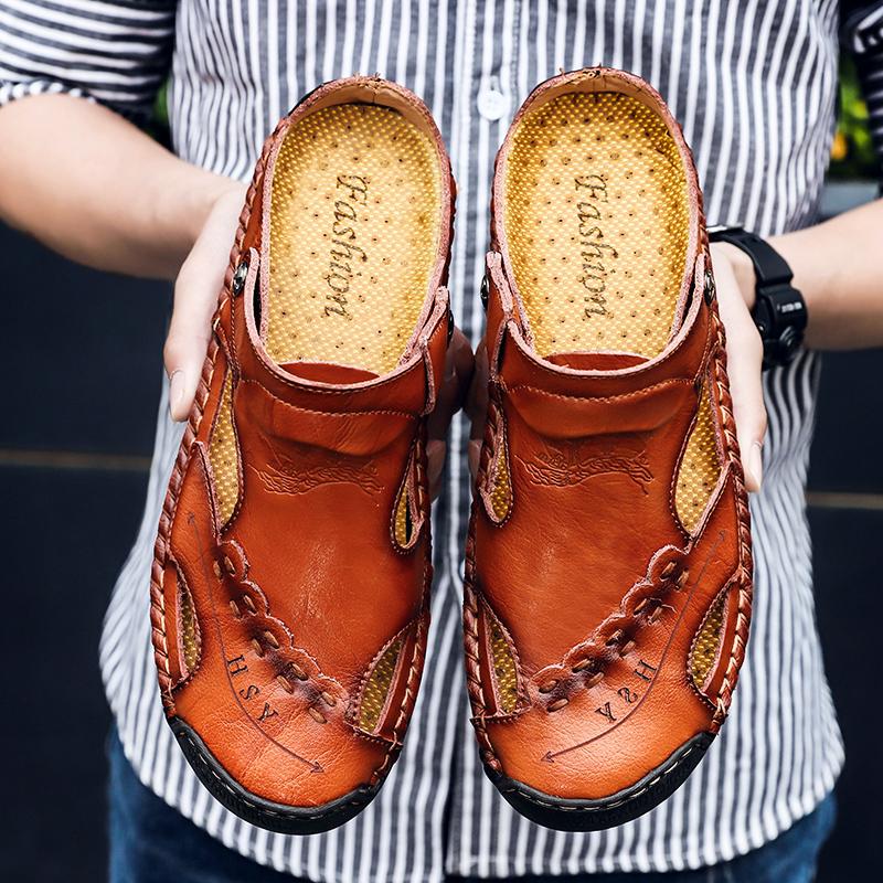 Men's Open-Toe Leather Sandals – Handcrafted, Rubber Sole, Round Toe for Summer Travel & Casual Wear – Sizes US 6.5-13 | Thomler