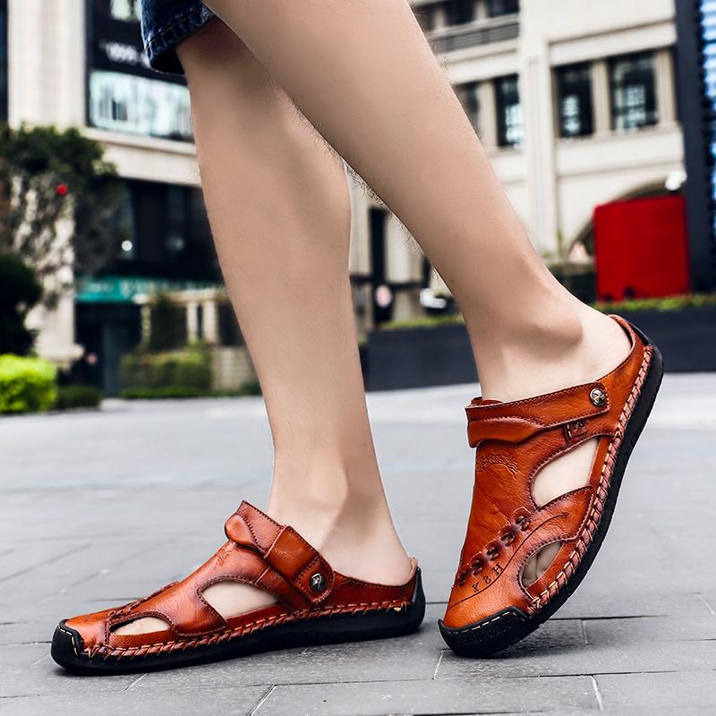 Men's Open-Toe Leather Sandals – Handcrafted, Rubber Sole, Round Toe for Summer Travel & Casual Wear – Sizes US 6.5-13 | Thomler