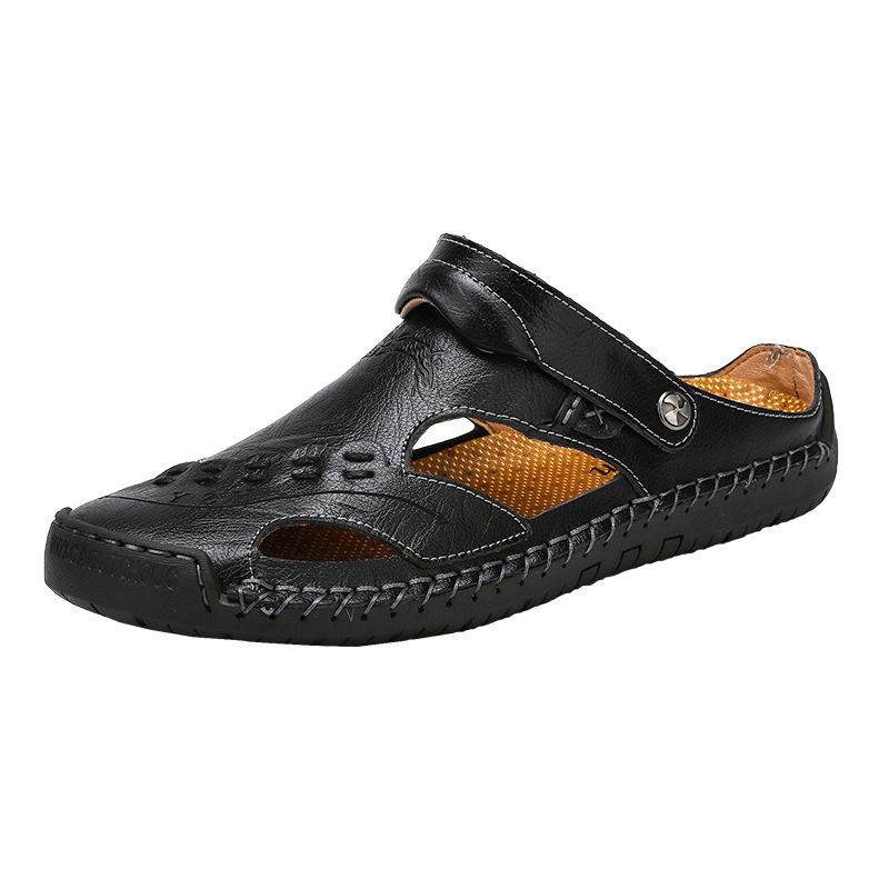 Men's Open-Toe Leather Sandals – Handcrafted, Rubber Sole, Round Toe for Summer Travel & Casual Wear – Sizes US 6.5-13 | Thomler