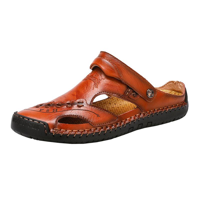 Men's Open-Toe Leather Sandals – Handcrafted, Rubber Sole, Round Toe for Summer Travel & Casual Wear – Sizes US 6.5-13 | Thomler