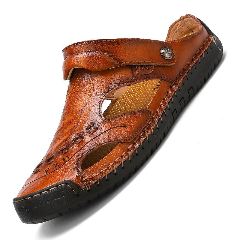 Men's Open-Toe Leather Sandals – Handcrafted, Rubber Sole, Round Toe for Summer Travel & Casual Wear – Sizes US 6.5-13 | Thomler