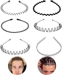 Metal Hair Bands for Men – Wave, Spiral, Circle, Zigzag Designs – Non-Slip, One Size Fits All – Pack of 6 | Thomler