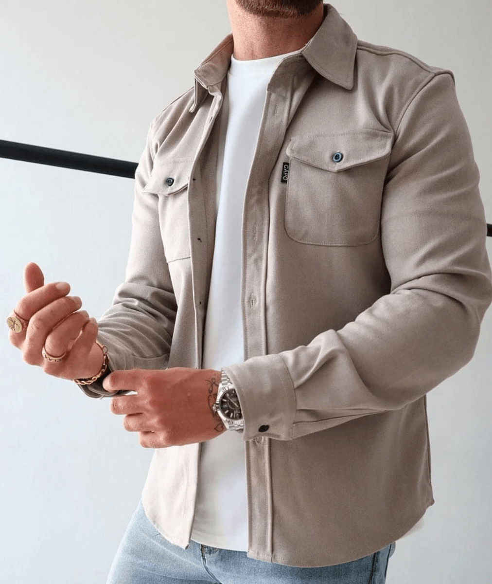 Lightweight Overshirt for Men – Tailored Button-Down Layer with Dual Pockets – Classic Collared Work Shirt – Versatile Outerwear for | Thomler