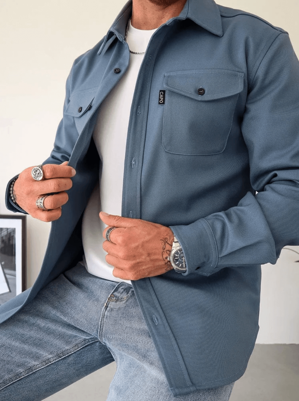 Lightweight Overshirt for Men – Tailored Button-Down Layer with Dual Pockets – Classic Collared Work Shirt – Versatile Outerwear for | Thomler
