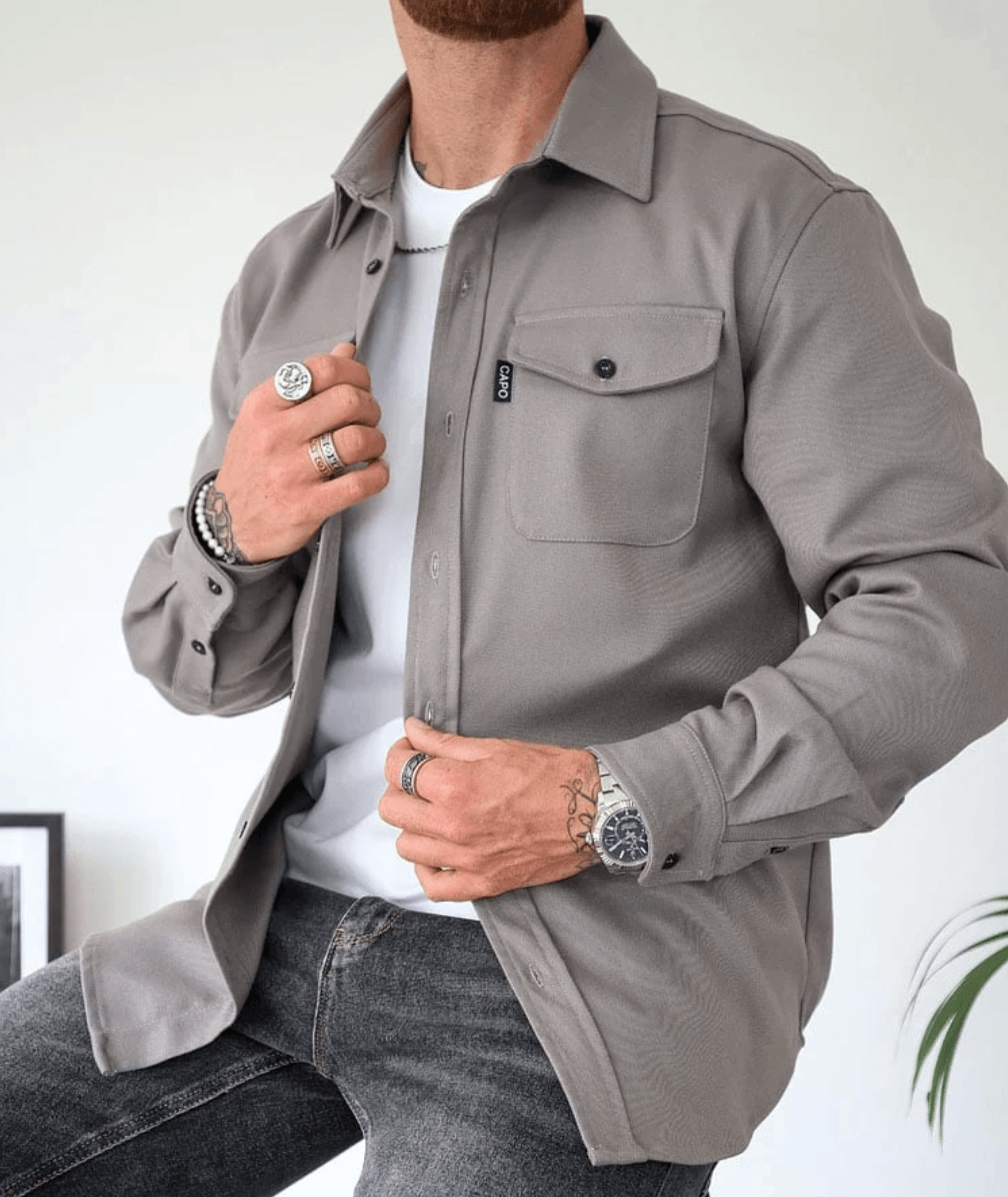 Lightweight Overshirt for Men – Tailored Button-Down Layer with Dual Pockets – Classic Collared Work Shirt – Versatile Outerwear for | Thomler