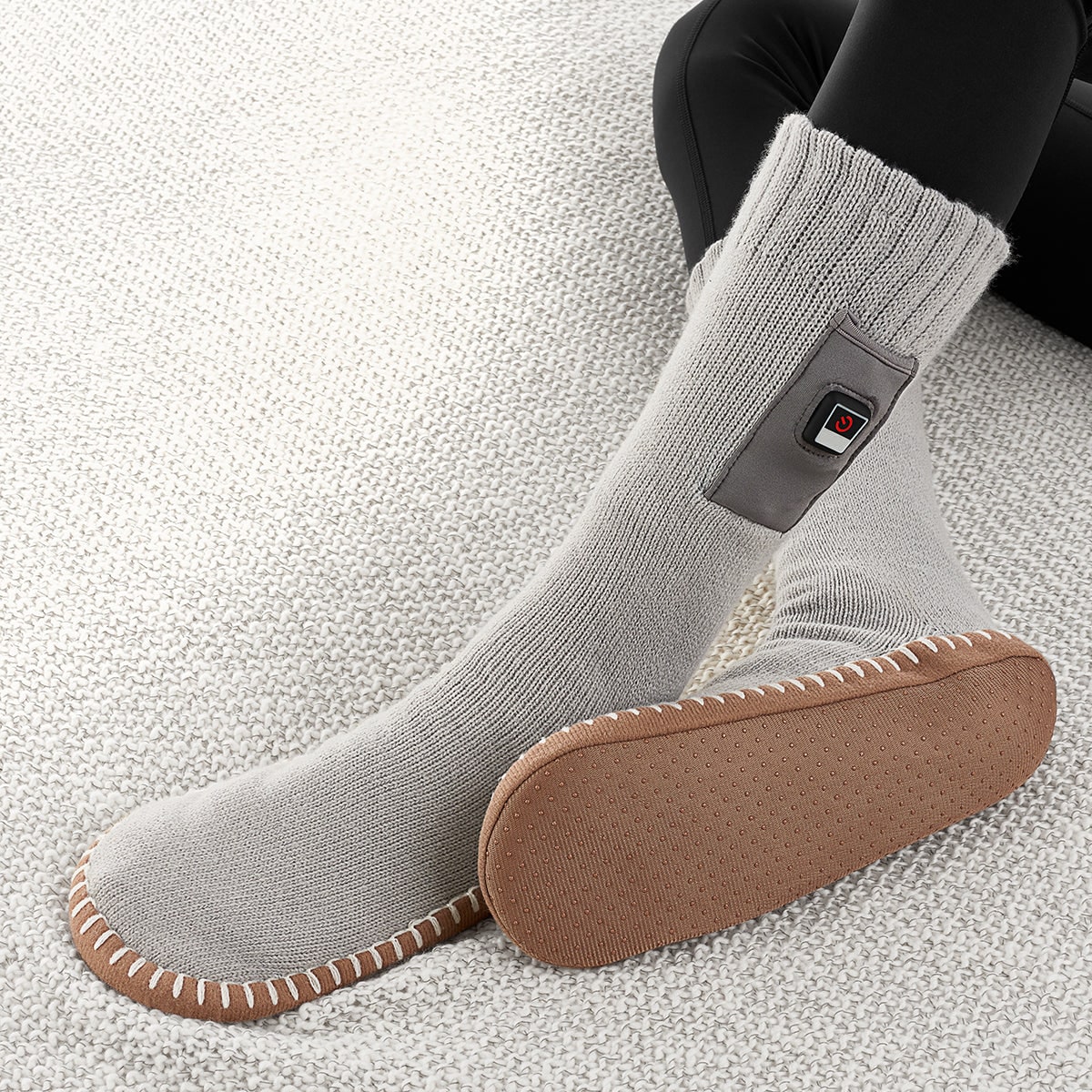 Battery-Powered Heated Slipper Socks with Adjustable Warmth & Grip Sole for Men | Thomler
