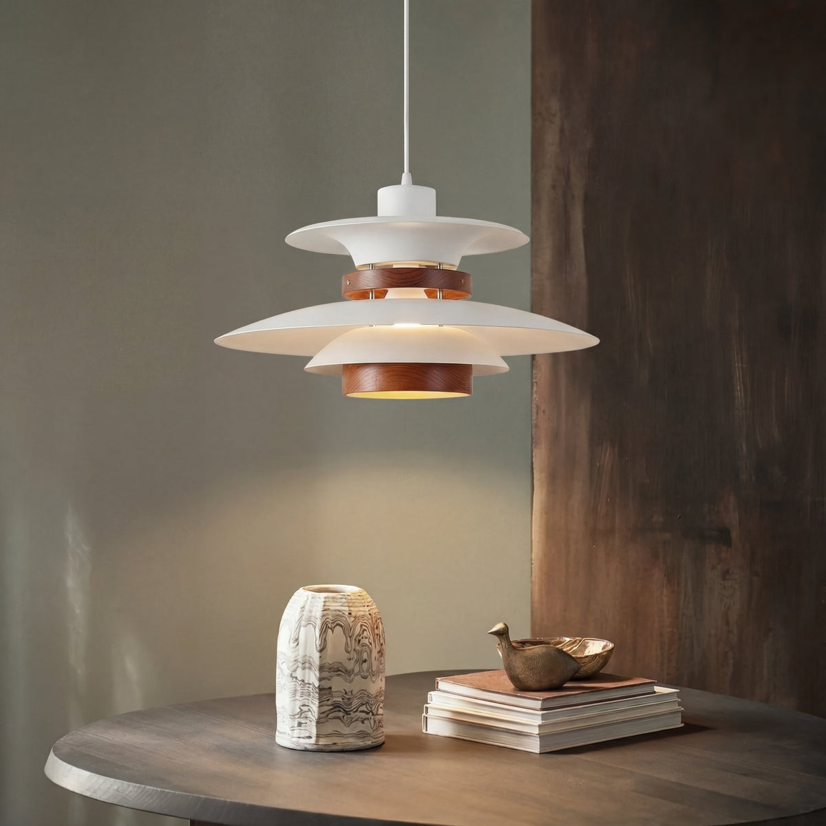 Adjustable Swing Arm Pendant Light with Wood Accents for Dining Room & Kitchen Island | Thomler