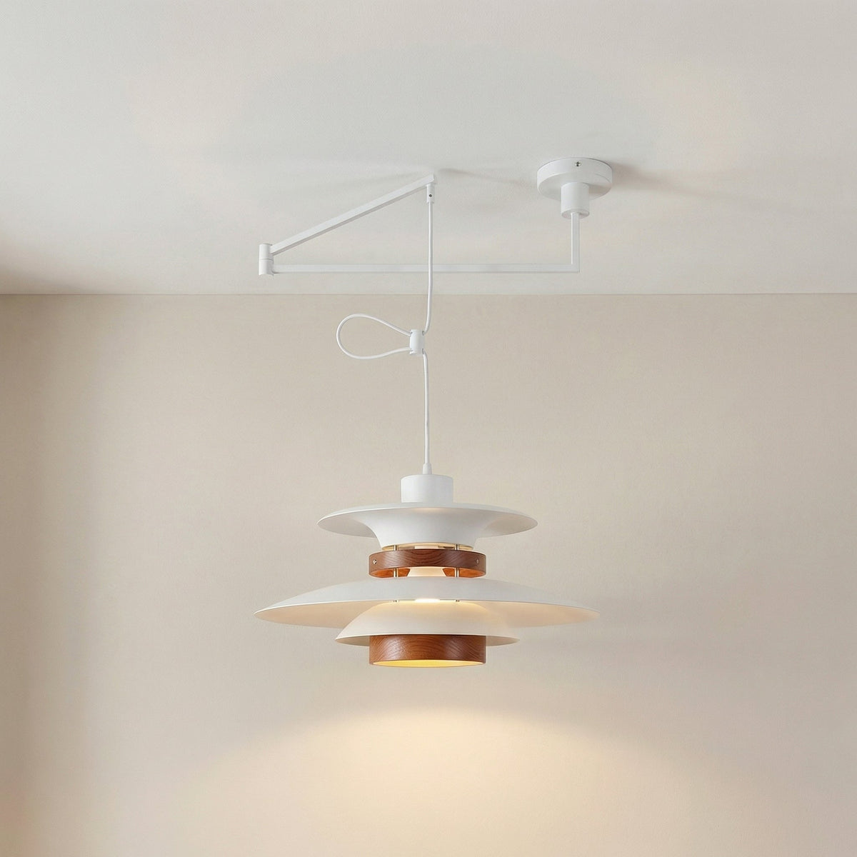 Adjustable Swing Arm Pendant Light with Wood Accents for Dining Room & Kitchen Island | Thomler
