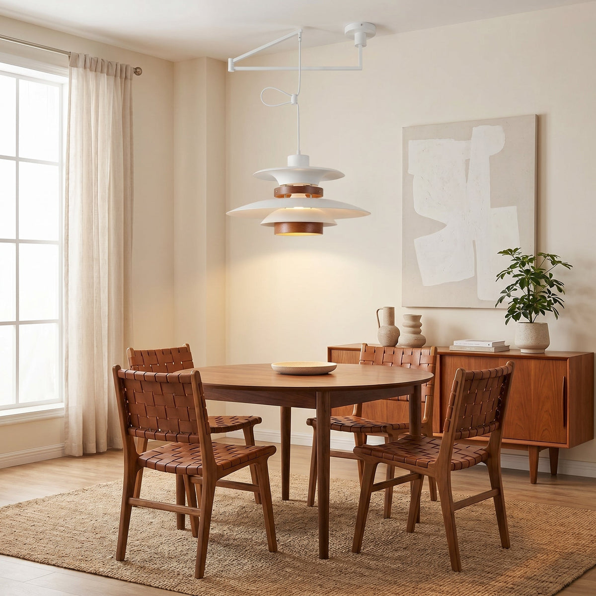 Adjustable Swing Arm Pendant Light with Wood Accents for Dining Room & Kitchen Island | Thomler