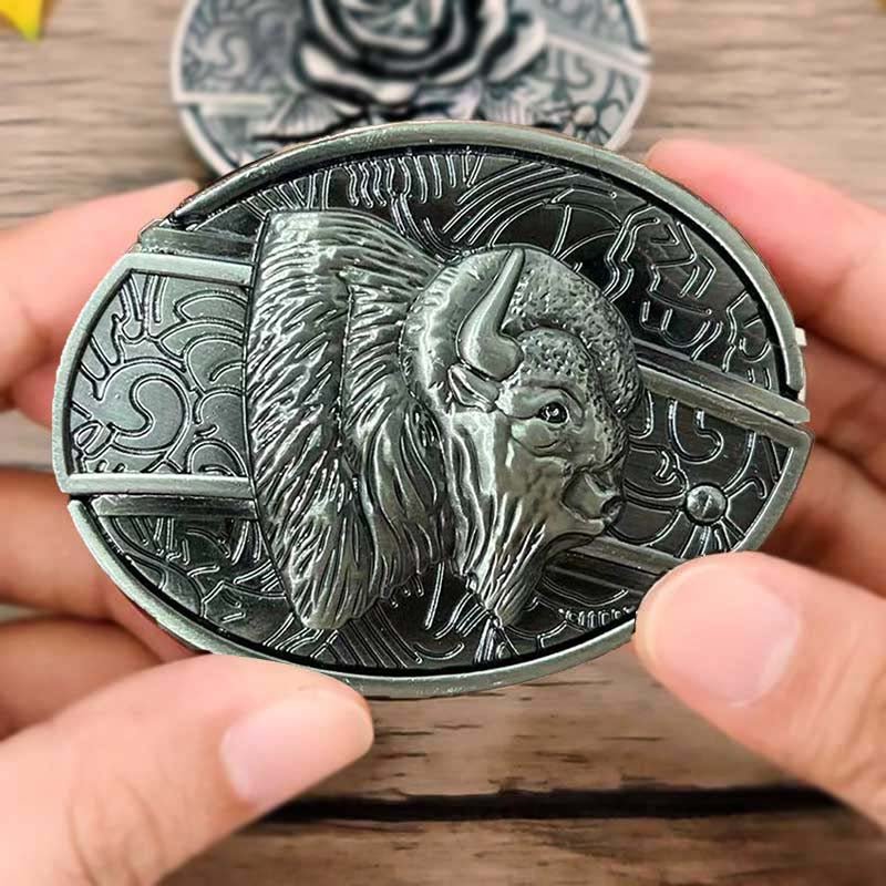 Western Metal Belt Buckle with Hidden EDC Tool | Interchangeable Oval Designs for Men & Women | Fits 1.5 Inch Belts | Rodeo Ranch Country | Thomler